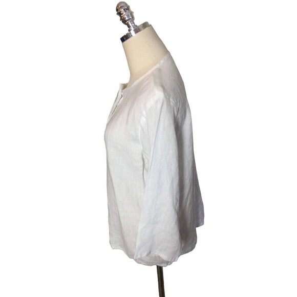 Russ Berens Size Extra Small Top White Long Sleeve Lagenlook Linen Lace Trim XS - Picture 4 of 8